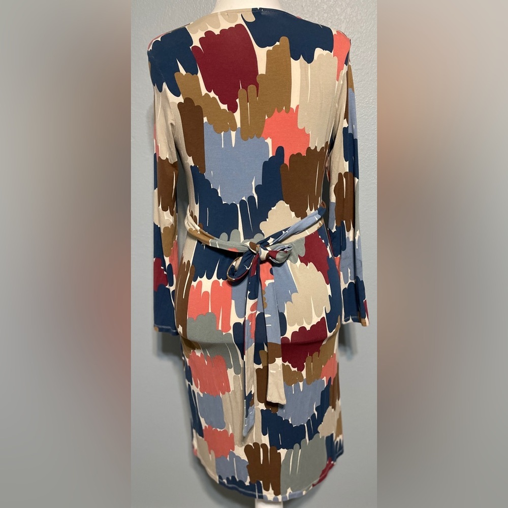 Boden Elodie Jersey Faux Wrap Long Sleeve Dress Abstract Print Office Size 10R - Picture 2 of 6